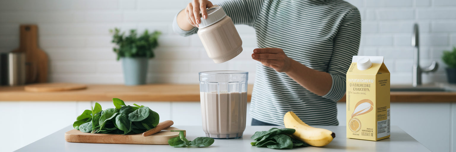 Person making a vegan protein smoothie