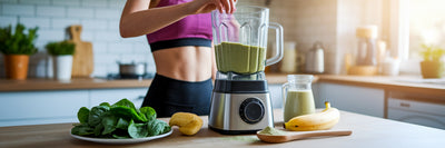 Person making a vegan protein smoothie.