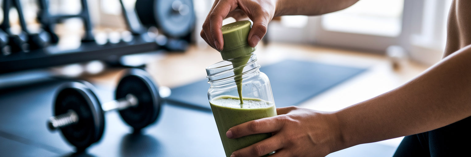 Mixing a vegan protein shake.
