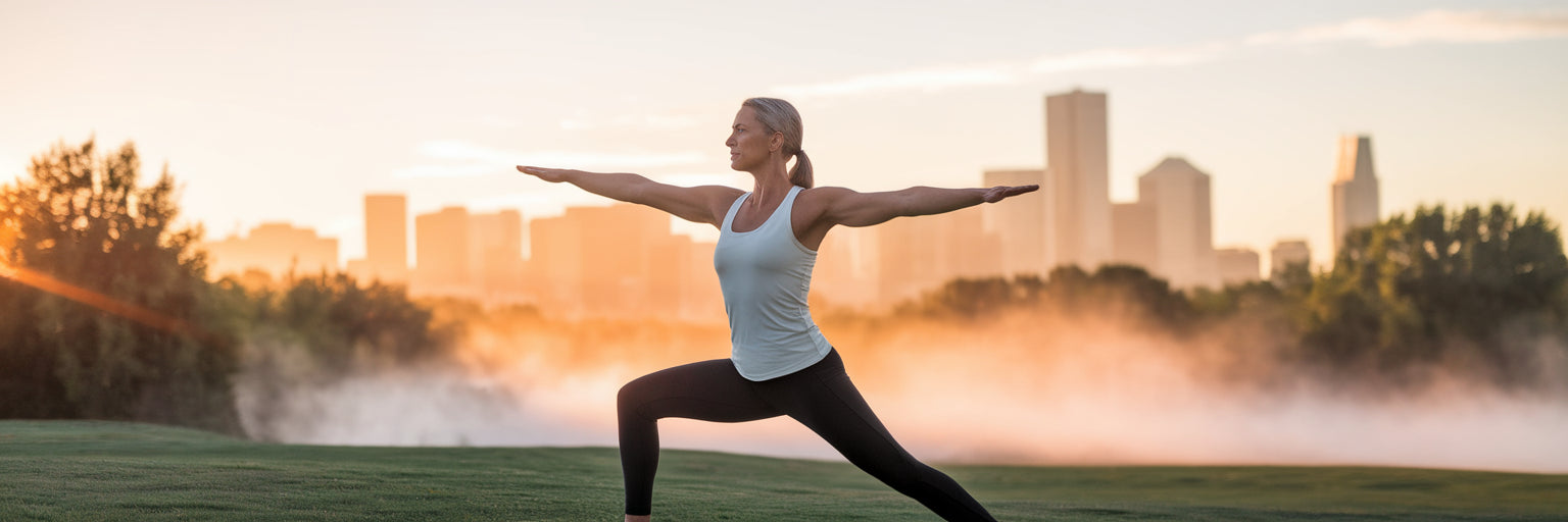 Active vegan adult enjoying outdoor exercise.