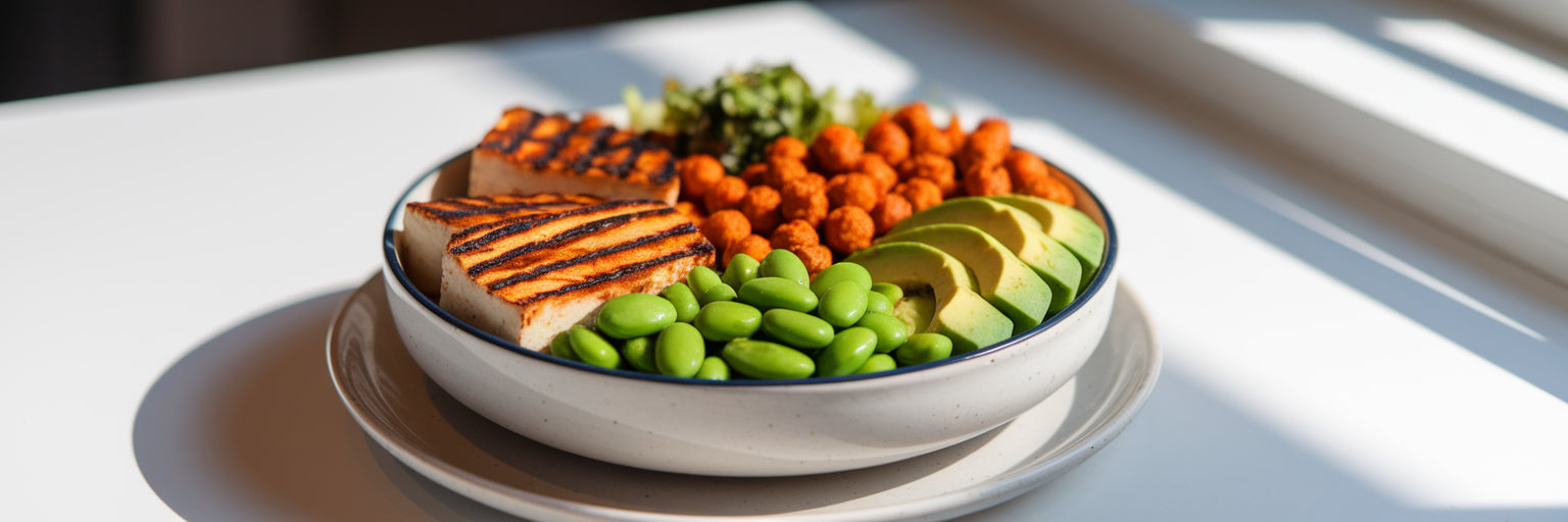 Vibrant vegan protein Buddha bowl.