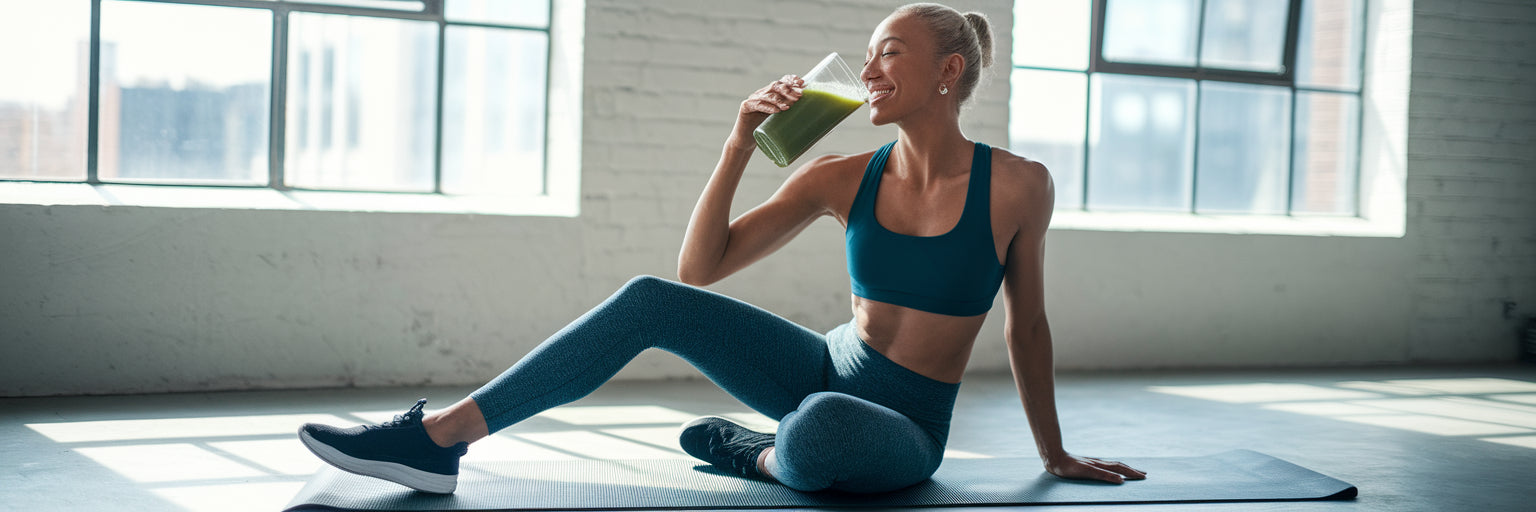 Person enjoying a post-workout vegan smoothie.