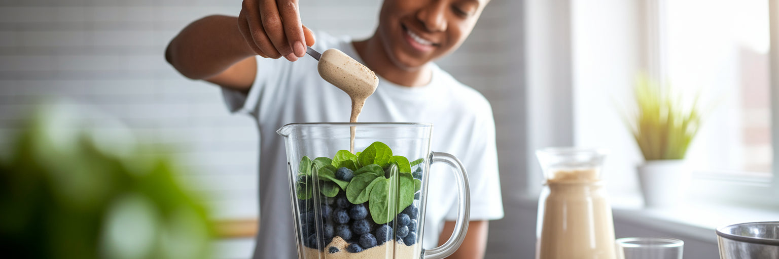 Person making a healthy vegan protein smoothie
