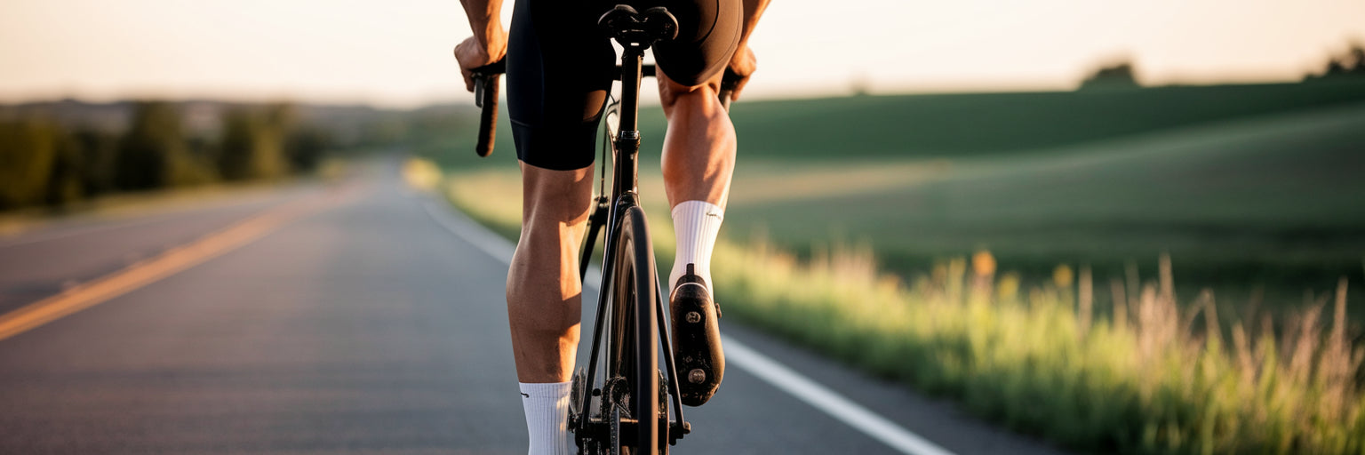 Cyclist riding on a country road.