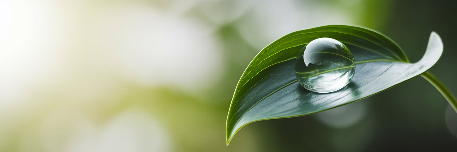 Green leaf with a single water droplet.