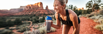 Active adult with protein shaker.