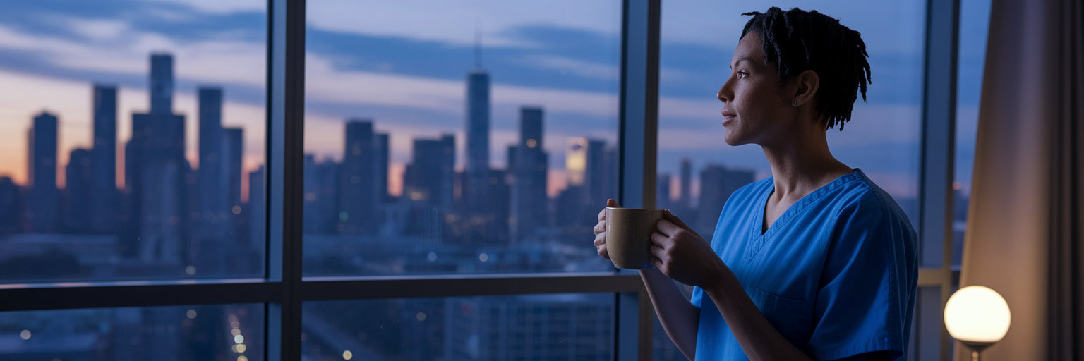 Night shift worker relaxing after a shift.