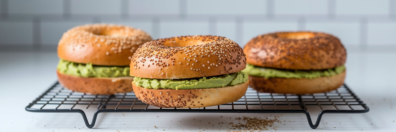 High-protein gluten-free vegan bagels with avocado