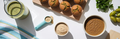 Vegan protein powder used in different meals.