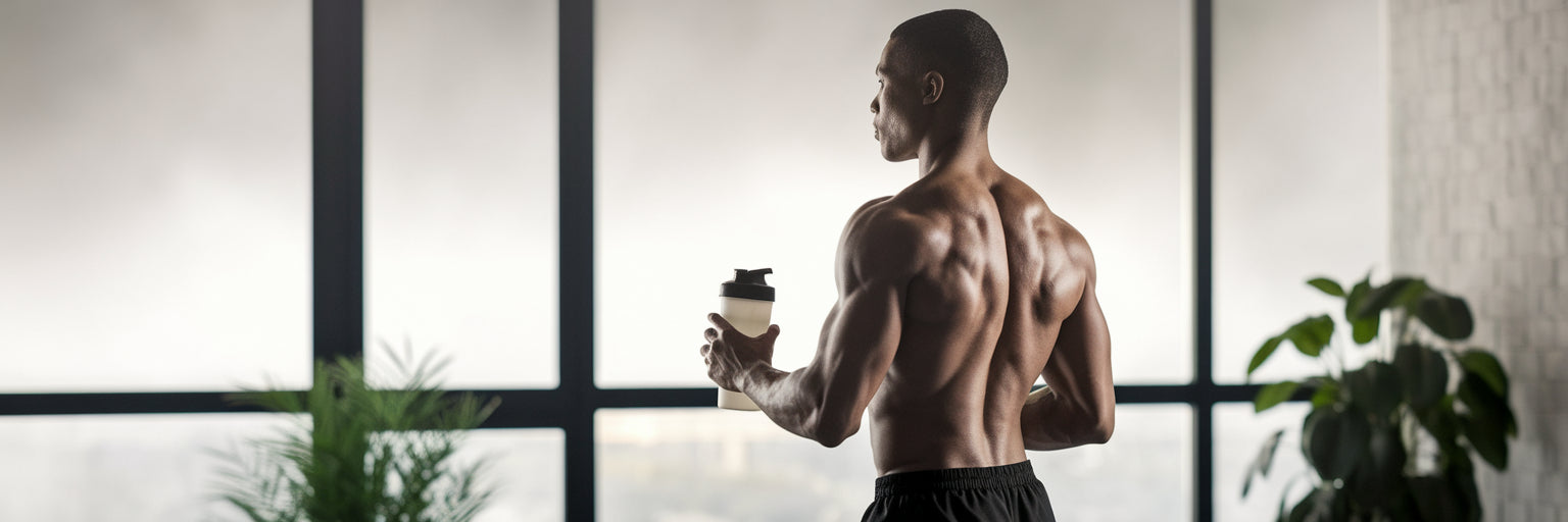 Plant-based athlete recovering with a protein shake.