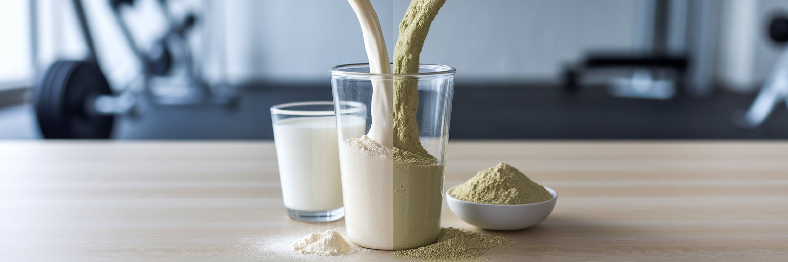 Whey and plant protein powders comparison.