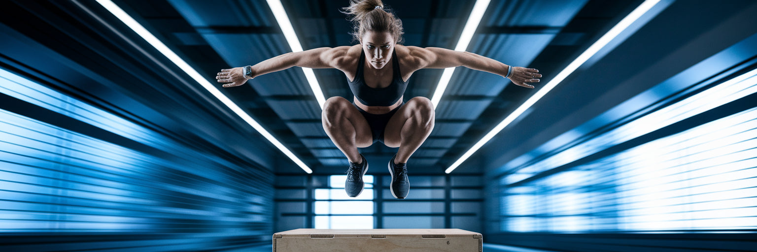 Athlete performing an explosive box jump