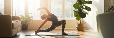 Person doing morning yoga at home