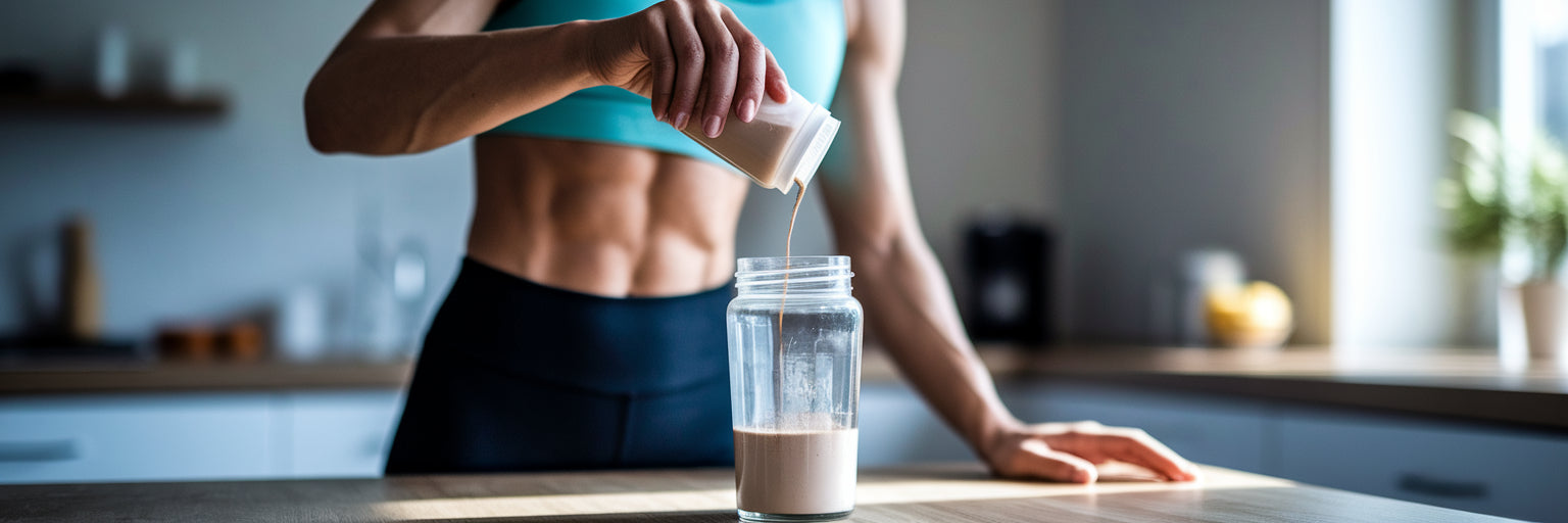 Preparing a vegan protein pre-workout shake.