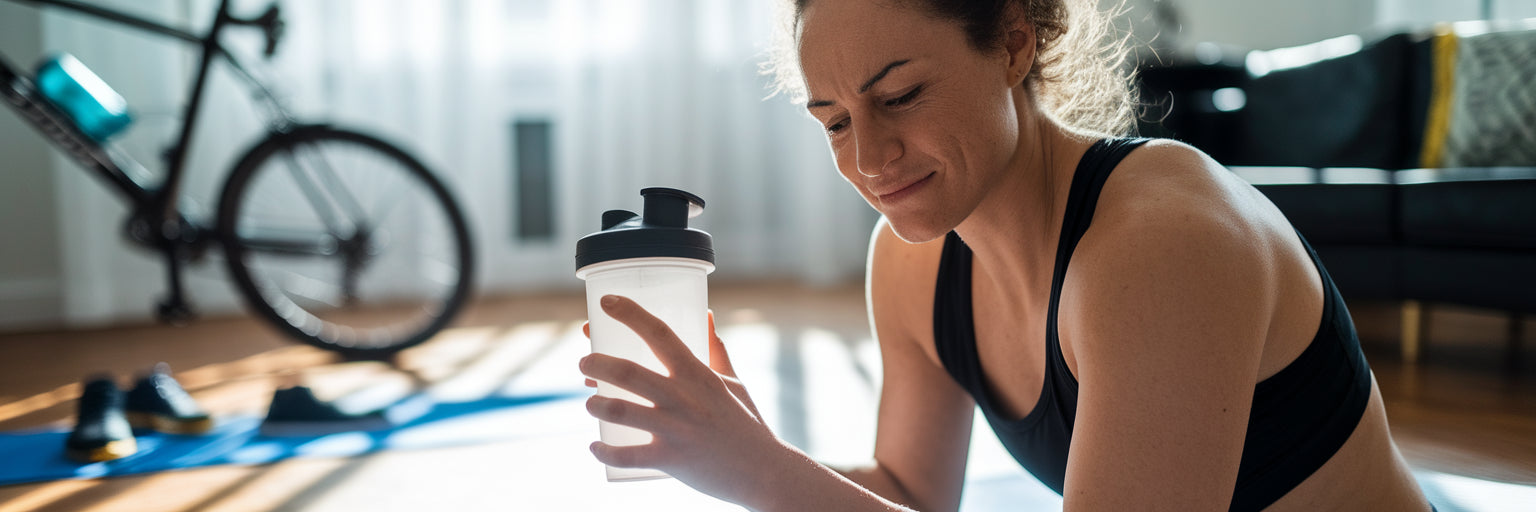 Athlete resting with a post-workout shake.