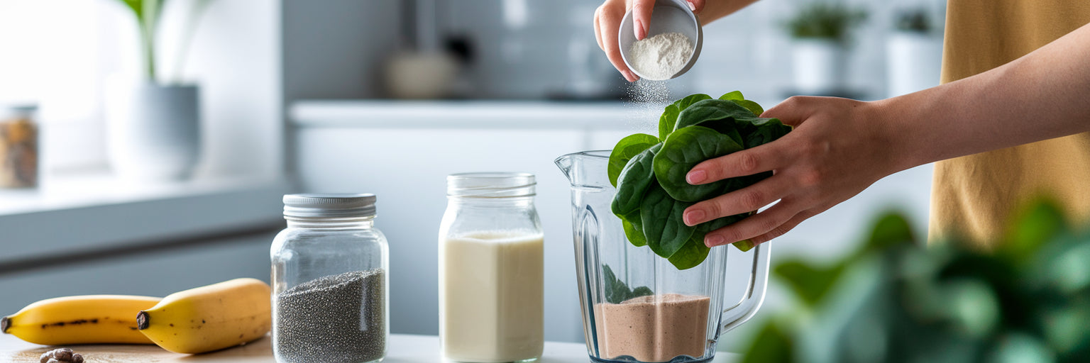 Preparing a vegan creatine smoothie.