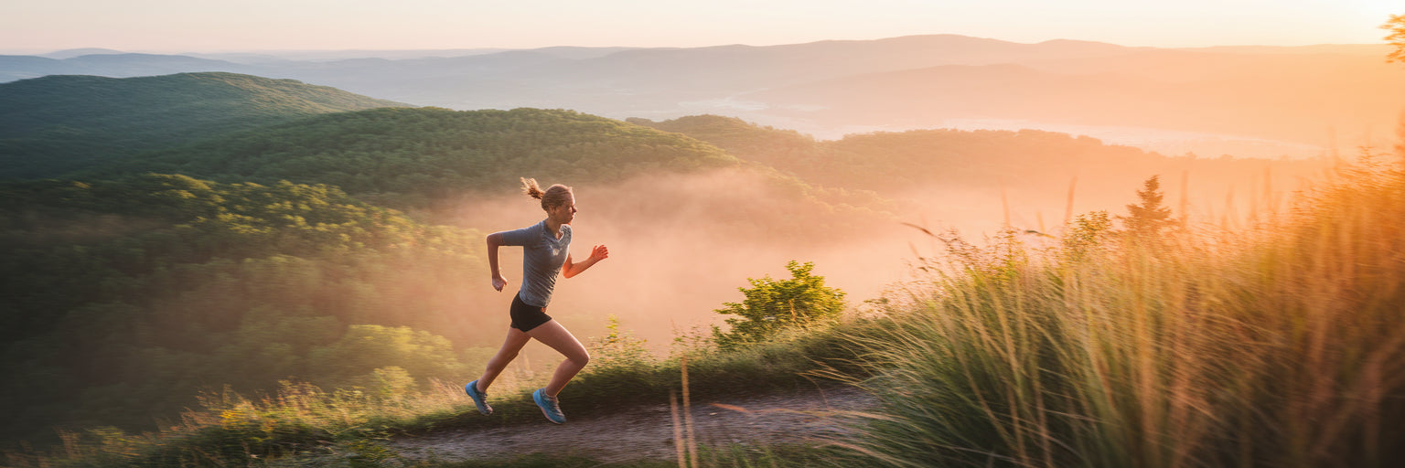 Runner on trail at sunrise