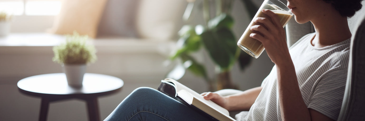 Person calmly sipping a healthy smoothie.