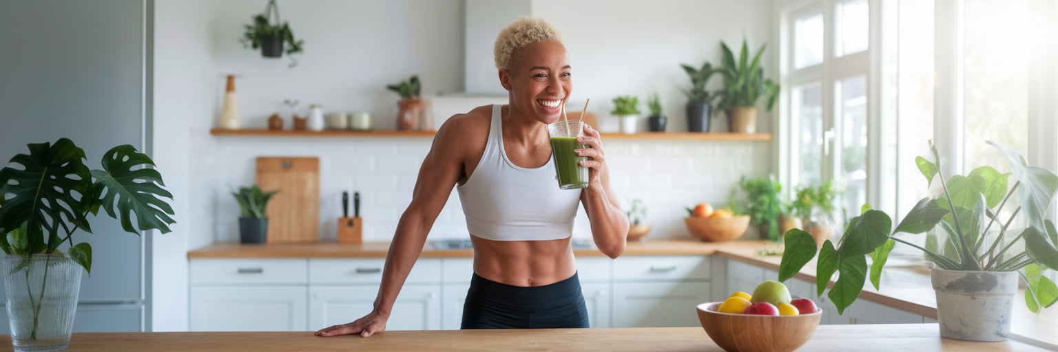 Athletic person enjoying a healthy smoothie.