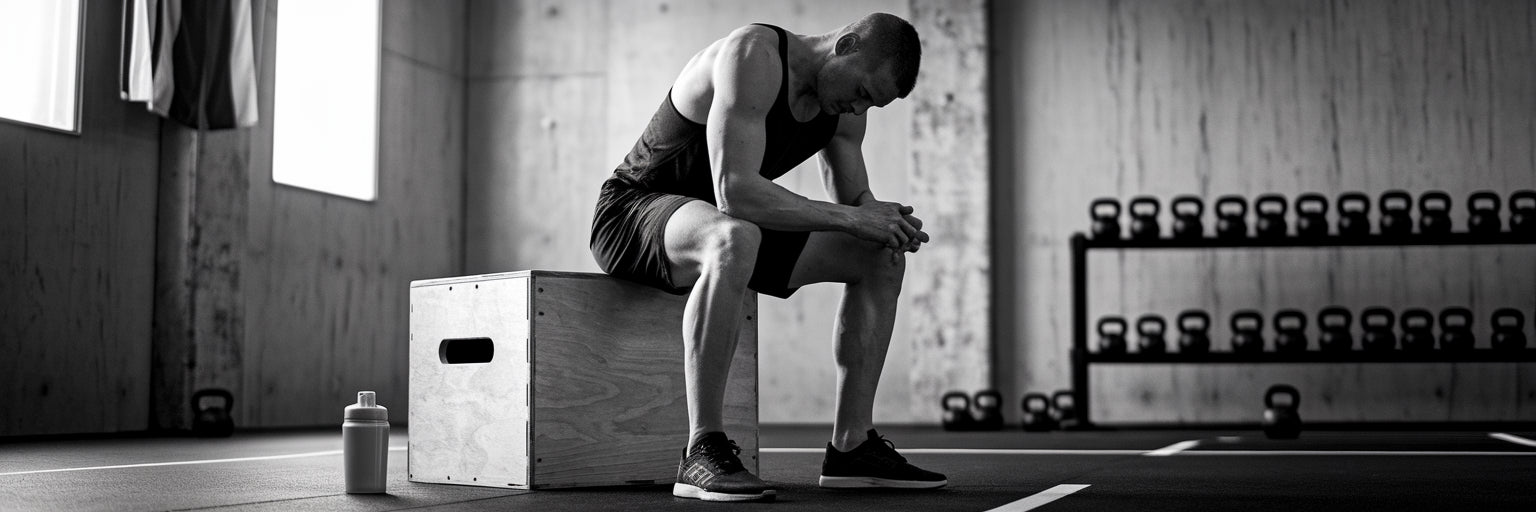 CrossFit athlete resting after a workout.
