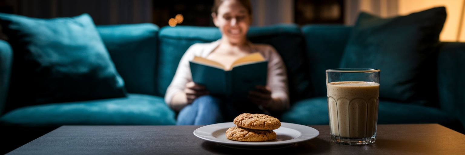 Person relaxing at night ignoring a cookie.