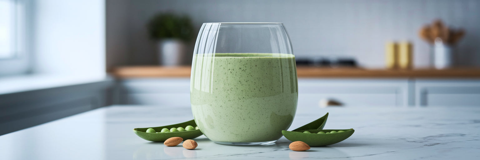 Creamy green smoothie with vegan protein powder.