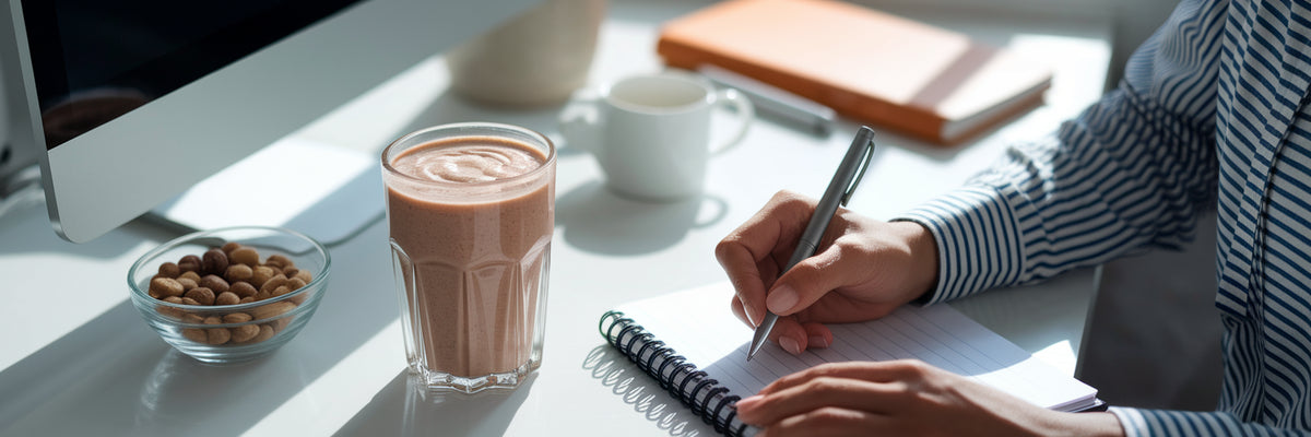 Professional feeling energized with vegan smoothie.