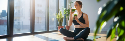 Yogi enjoying a post-practice protein smoothie.