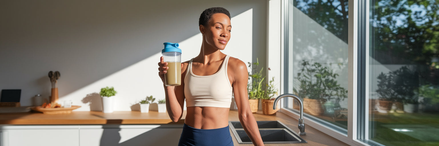 Person feeling calm after protein shake