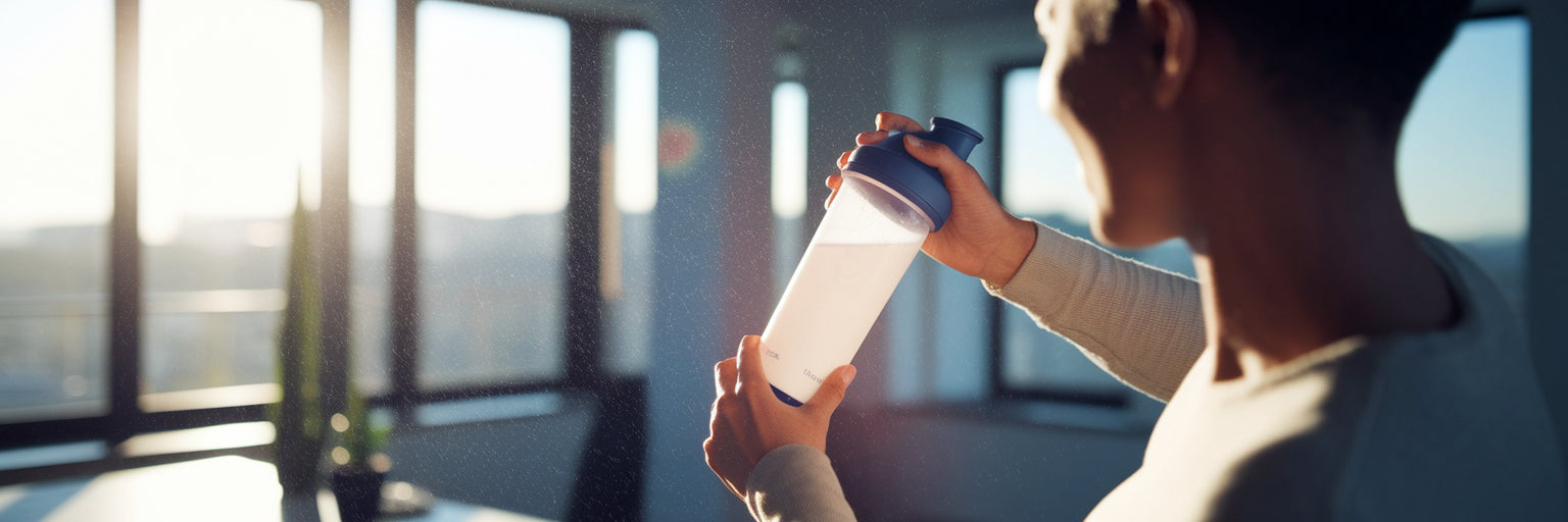 Person making a vegan protein shake.