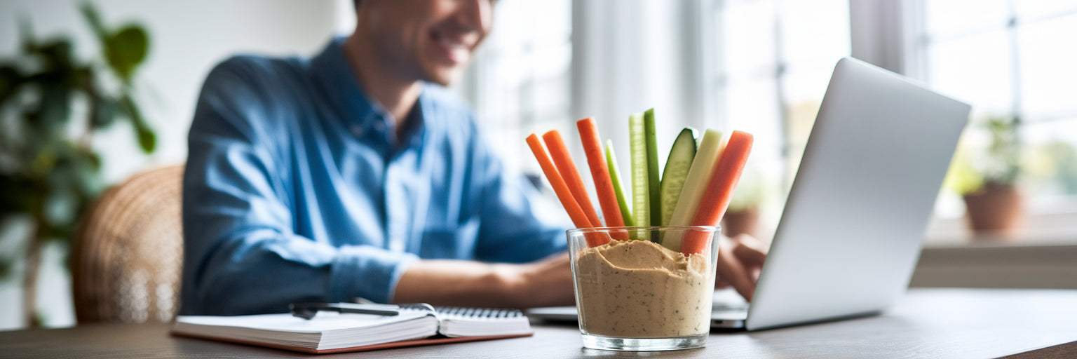 Professional enjoying healthy work snack.