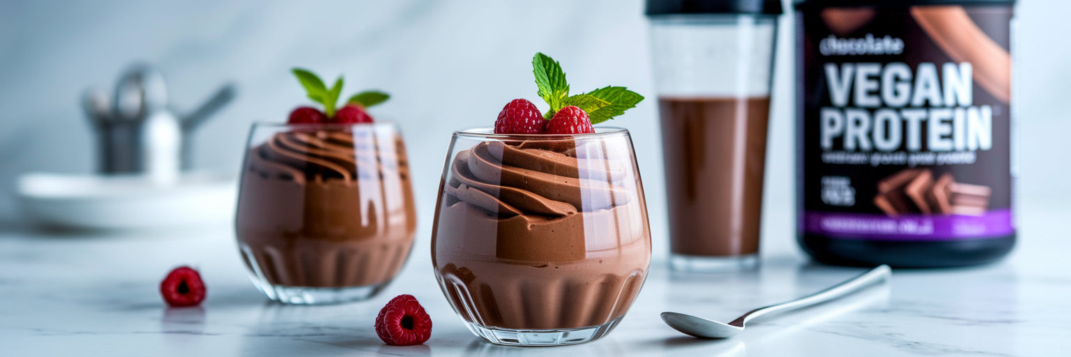 High protein vegan chocolate mousse dessert.