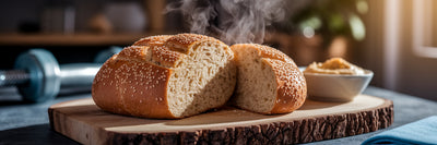 High-protein vegan bread roll broken open