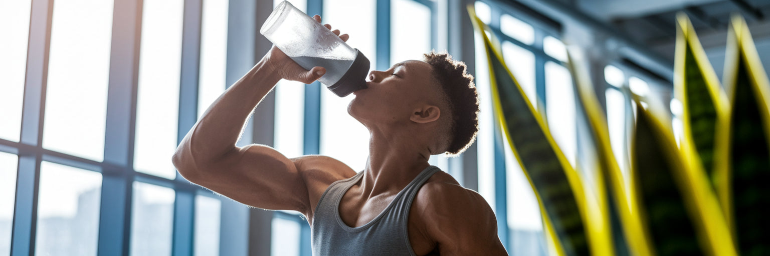 Athlete drinking post-workout vegan shake.