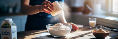 Baking with vegan protein powder.