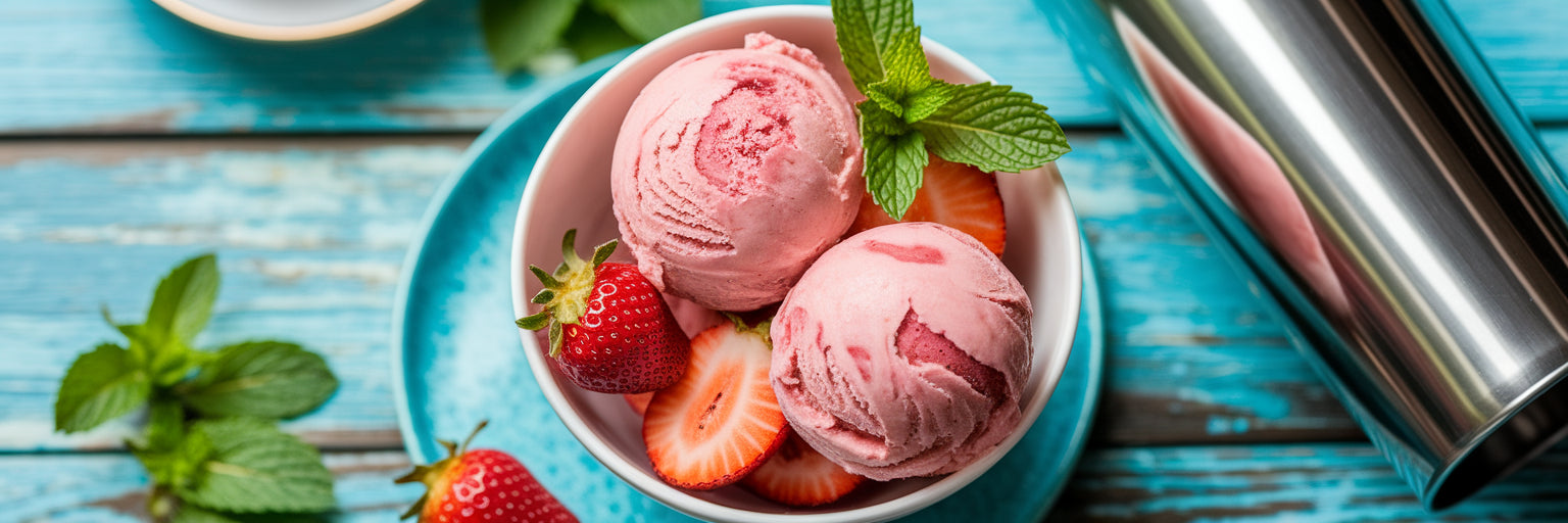 Bowl of homemade vegan protein ice cream