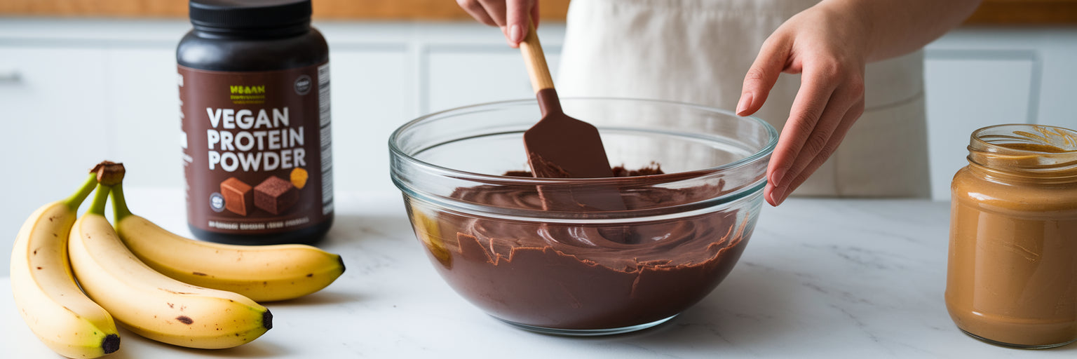 Making vegan protein brownie batter.