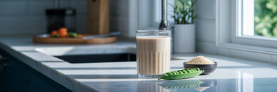 Gentle vegan protein shake on kitchen counter