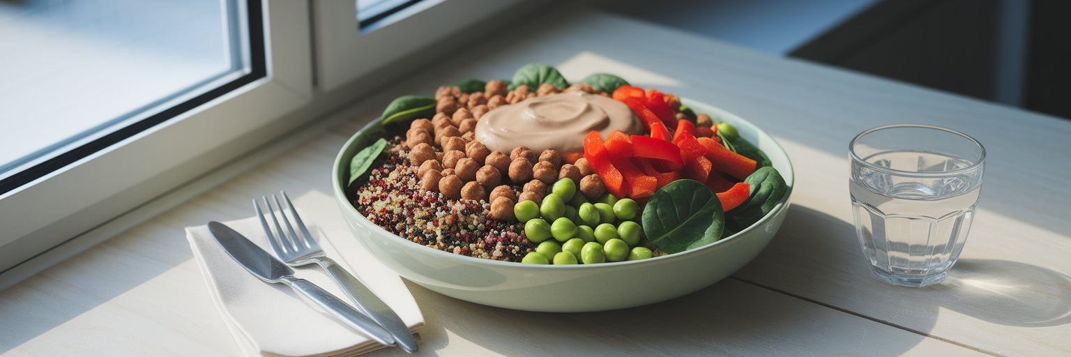 High protein vegan quinoa recovery bowl