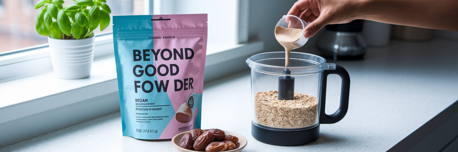 Making homemade vegan protein bars in kitchen.