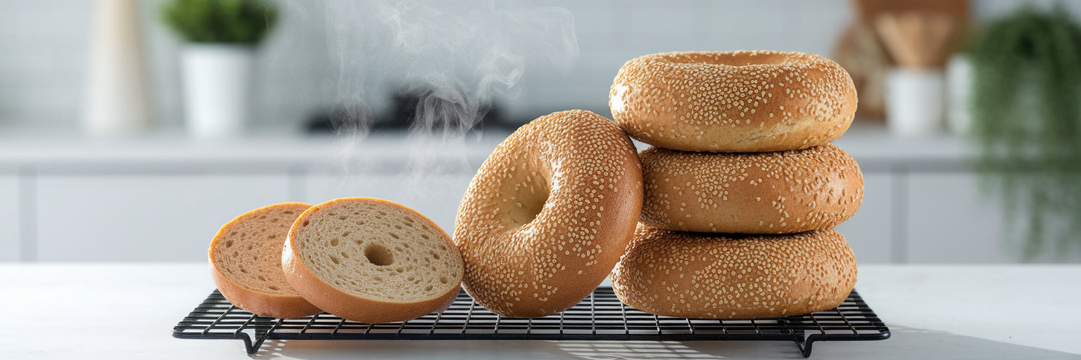 Stack of homemade high-protein vegan bagels