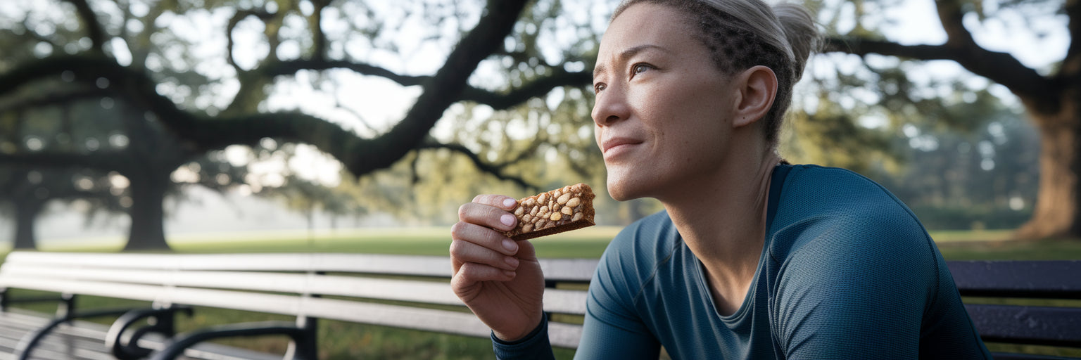 Athlete resting with a plant-based snack.