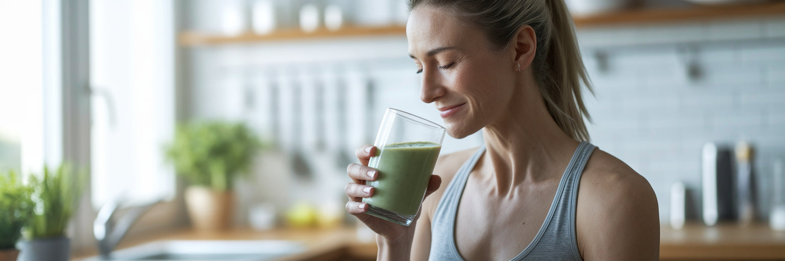 Woman enjoying a healthy vegan smoothie.