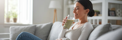 New mother enjoying a healthy smoothie