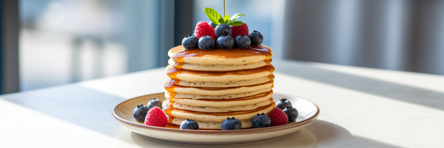 Stack of fluffy vegan protein pancakes